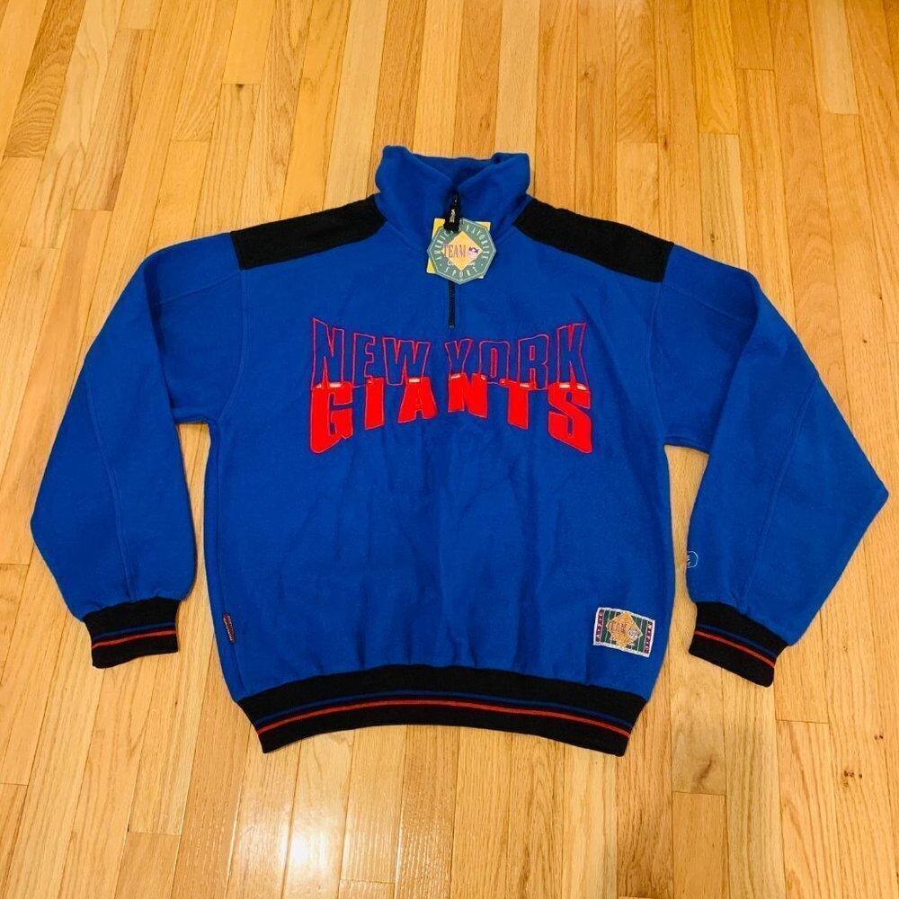 NEW WITH TAGS NY GIANTS Vintage 1990s Fleece 3/4 zip sweatshirt sewn embroidered